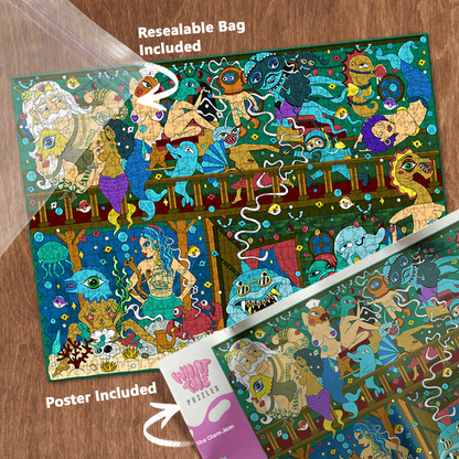 Clam Jam 1000-piece jigsaw puzzle with resealable bag and included poster