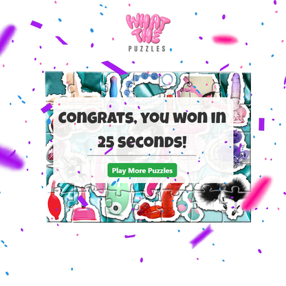 End screen of a puzzle game with 'Congrats, You Won' text and colorful confetti on a white background.