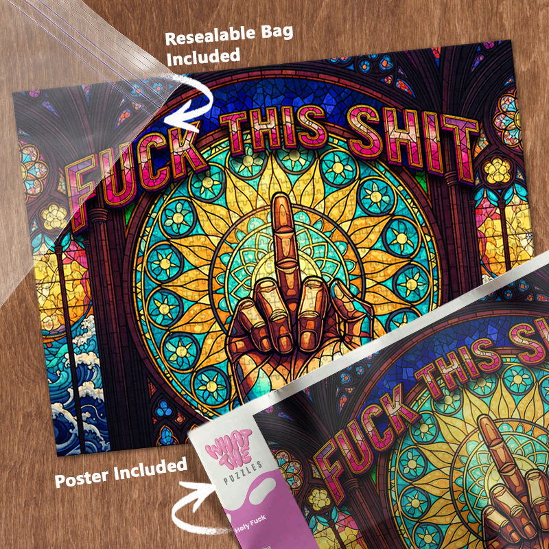 Holy Fuck 1000-piece jigsaw puzzle with resealable bag and included poster.