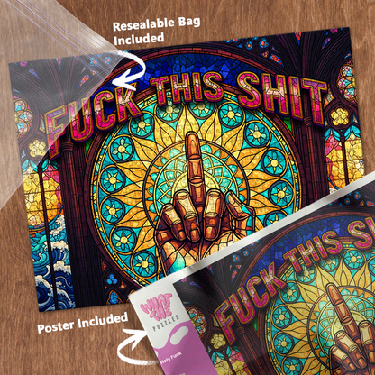 Holy Fuck 1000-piece jigsaw puzzle with resealable bag and included poster.