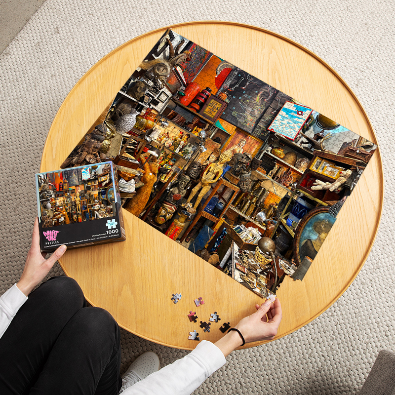 Junk in the Trunk 1000-piece puzzle finished and laid out on table