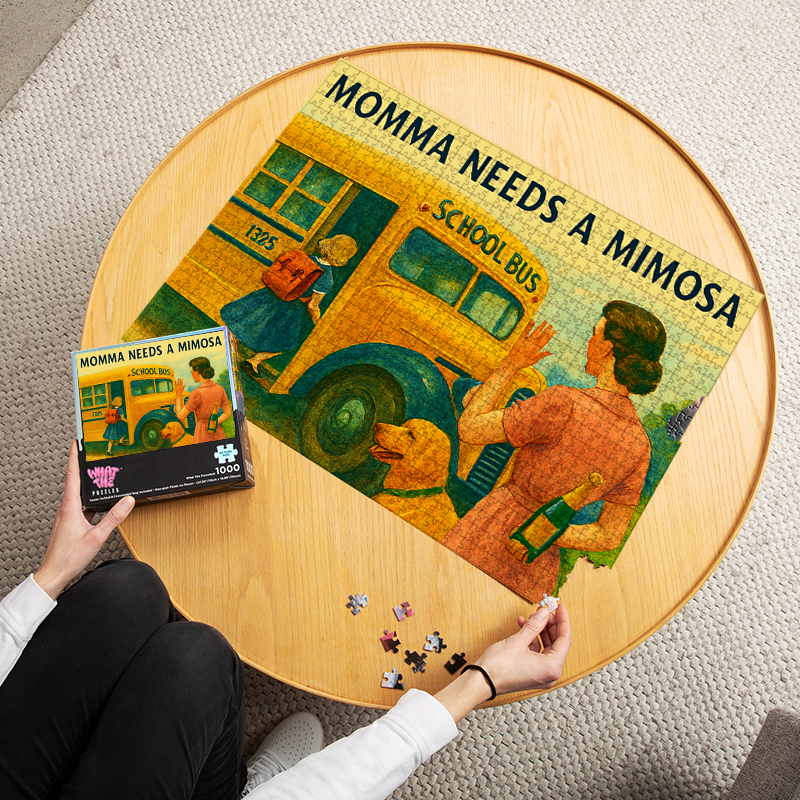 Momma Needs 1000-piece puzzle finished and laid out on table