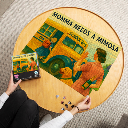 Momma Needs 1000-piece puzzle finished and laid out on table