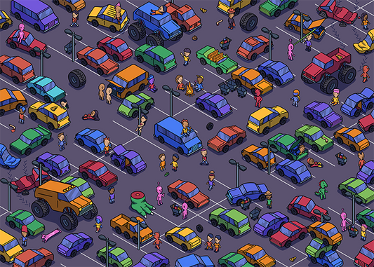 Banner image of the Parking Lot Purgatory 1000-piece jigsaw puzzle for adults.