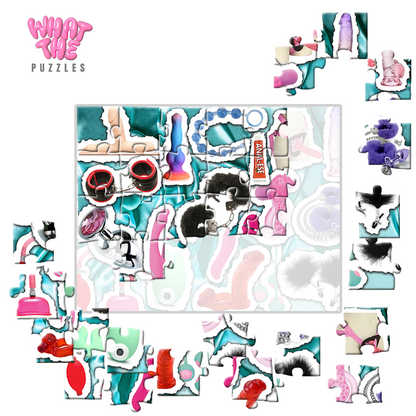 Colorful puzzle with pieces scattered on a white background, featuring the 'What The Puzzles' brand.