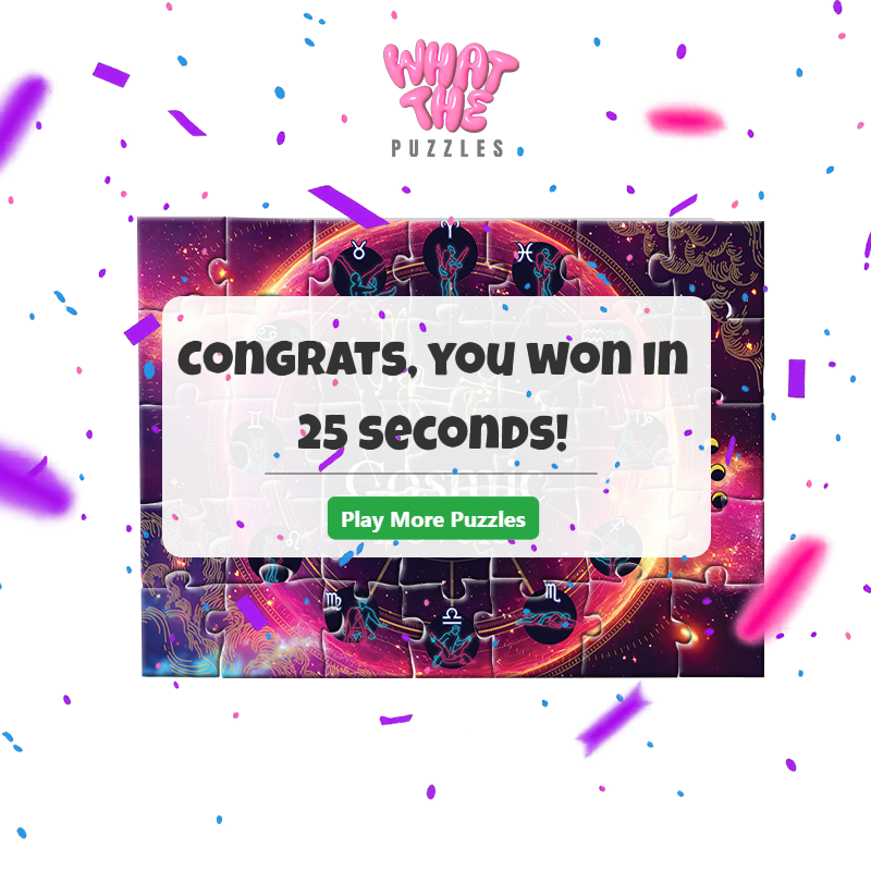 End screen of a puzzle game with 'Congrats, You Won' message and colorful confetti from What The Puzzles