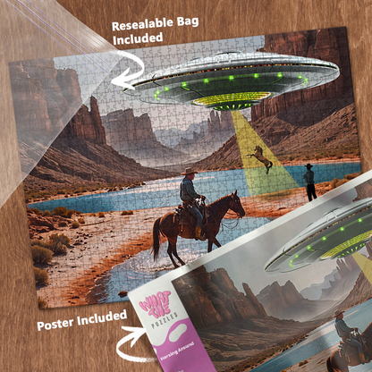 Horsing around 1000-piece jigsaw puzzle with resealable bag and included poster.