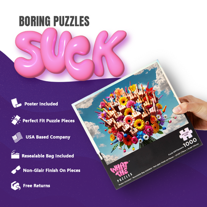 Fuck off flowers 1000-piece jigsaw puzzle for adults.