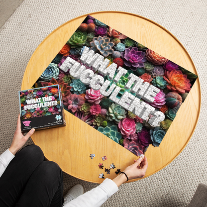 What The Fucculent 1000-piece puzzle finished and laid out on table