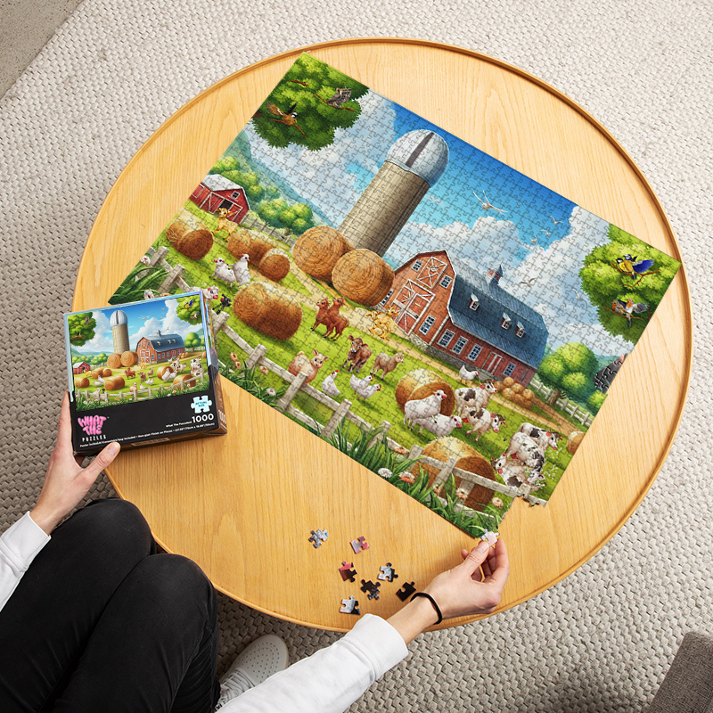 Fuck farm 1000-piece puzzle finished and laid out on table