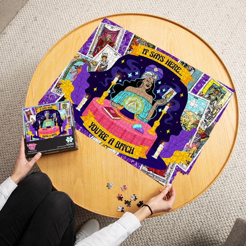 Tarot bitch 1000-piece puzzle finished and laid out on table