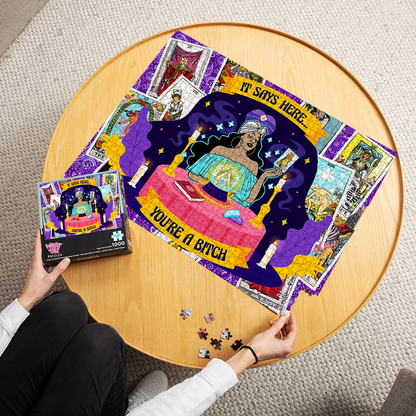 Tarot bitch 1000-piece puzzle finished and laid out on table
